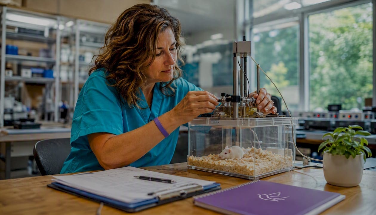 Researcher preparing mouse study apparatus